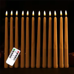 Pack of 12 Warm White Remote Flameless LED Taper Candles Realistic Plastic 11 inch Long Ivory White Battery Operated Candlestic Y268L