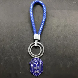 Keychains Blue Sorority Society Zeta Phi Beta Sisterhood Shield Badge 로고 펜던트 가죽 키 체인