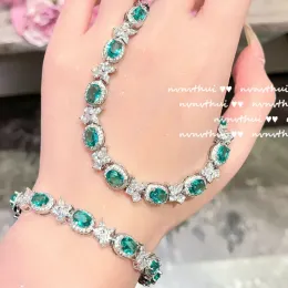 Strands 2022 Trendy Vintage Paraiba Tourmaline Collana bracciale femmina Luxuria 925 Timbro Green Zircon Fase di gioielleria per feste di matrimonio