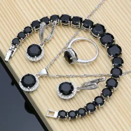 Sets Natural Black Stones Silver Color Costume Jewelry Sets for Women Earrings Fashion Jewelry Necklace Sets Dropshipping