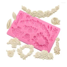 Moldes de cozimento rosa flor bolo borda molde de silicone diy alívio casamento cupcake fondant ferramentas de decoração doces molde de chocolate