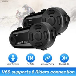 Walkie Talkie Fodsports V6S Capacete de motocicleta Intercom Headset 6 Riders 1000m à prova d'água BT Interphone Motocicleta Bluetooth Headset Intercoms YQ240130