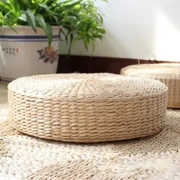 السجاد 1 PCS القش الطبيعي جولة Pouf Tatami وسادة الأرضية