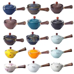 Çin gongfu çay seti taşınabilir çaydanlık 360 rotasyon çay üreticisi yarı otomatik çayware ahşap sapı infüzer çay töreni seti 240124