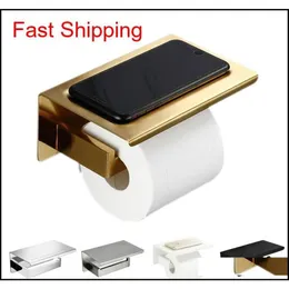 Brushed Gold Sus304 Toilet Paper Holder With Shelf Bathroom Hardware Accessories Tissue Holder Black Ch qylwpw bdesports323m