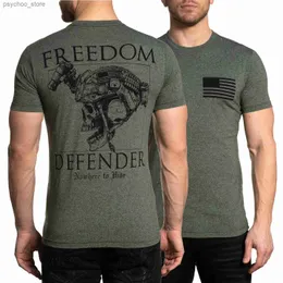 Homens camisetas Freedom Defender Tático Crânio Militar Grunt T-shirt 100% Algodão O-pescoço Verão Manga Curta Casual Mens T-shirt Tamanho S-3XL Q240130