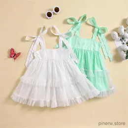 Girl's Dresses Children Baby Girl Princess Dress Sleeveless Tie Strap Swiss Dots Ruffle Tulle Dress Toddler Summer Beach Outfit