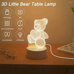 Bordslampor Cartoon Bear Doll 3D LED Light Children Night USB Lamp för sovrumsdekoration Chirstmas gåva