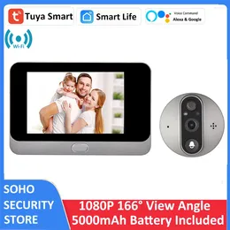 ドアベルTuya 4.3 'LCD 1080p Wifi Door Peephole 5000MAH PIR FHD赤外線Alexa Googleビデオビュースマートドアベルアイカメラ視聴者166°