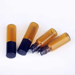 100 peças/lote 5ml mini rolo em óleo essencial rolo bola garrafa de vidro marrom perfume garrafas de óleo tfftt