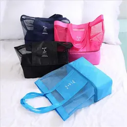 4 Colors Women Mesh Beach Bag Portable Handbags With Double Layer Picnic Cooler Tote Bag For Home Travel Picnic Storage A35289B