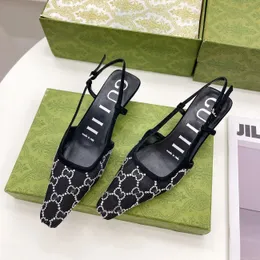 DHgate Designer-Abschlussballschuh Doppelter Leder-Slingback-Büro-Schwarz-Spitzen-Mesh-Luxus-Damenpumps Schlanker High-Heel-Schuh Mode Kristalldame Geschenkstoff Schuhgröße 35-41