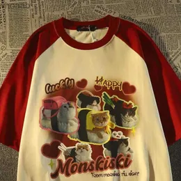 Erkek Tişörtler Saf Pamuklu Sevimli Kedi Kısa Kollu T-Shirt Kadınlar Yaz Gevşek Dopamin Giyim Üst Gelgit Büyük Boy Tişörtleri Kadın Giyim Üstleri Y2K 240130