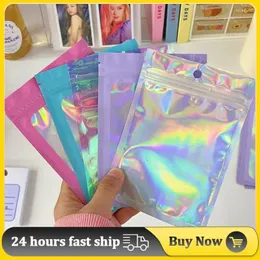Storage Bags 20/10/1pcs Iridescent Zip Lock Pouches Cosmetic Plastic Laser Holographic Makeup Bag Hologram Zipper Gift Pack