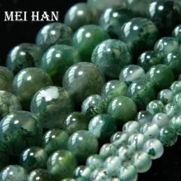 合金Meihan NaturalA+ Green Moss Agate Jewelryのための滑らかな丸いゆるいビーズ