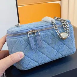 Balde de ombro feminino sacos de maquiagem totes crossbody geometria quadrado lavagem bolsa denim dupla letra sólida fivela padrão feminino luxo sacos de noite moda presente