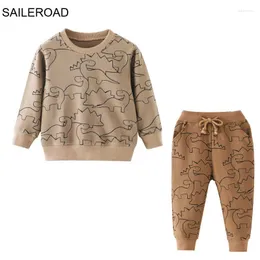 Clothing Sets SAILEROAD Spring Children's Clothes Boy Cartoon Dinosaur Sweatershirts Pants Kids Long Sleeves Set Teens Tracksuit