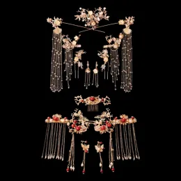Gioielli 1 set sposa ornamenti per capelli in stile cinese retrò abbigliamento accessori per abbigliamento da donna orecchini da sposa set