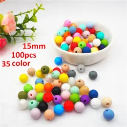 Koraliki Chengkai 100pcs 15 mm silikonowe koraliki DIY DIY Baby Dooling ząbek do pielęgniarstwa zabawki Making Beads BPA za darmo