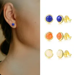 Earrings MoBuy 925 Sterling Silver Earring For Women Natural Moontone Gemstone Bean Moon Stud Earring 14K Gold Plated Fine Jewelry EI158