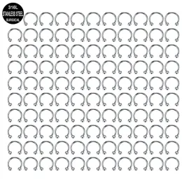 Rings Wholesale 100PCS/Lot Surgical Steel Nose Ring Hoop Nostril Piercing Septum Ring Horseshoe Fake Nose Ring Body Jewelry 16G 12mm