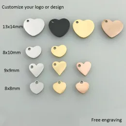 Cloisonne 30pcs Engravable Heart Charm Stainless steel heart beads Free Laser Engrave Custom your logo design Jewelry making accessories