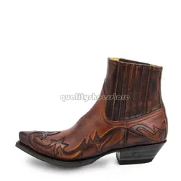 Luxury Designer Cowboy Boots Men Black Brown Faux Leather Winter Shoes Retro Men Women Embroidered Western Unisex Footwear Big Size 48 Botas Shoes 400