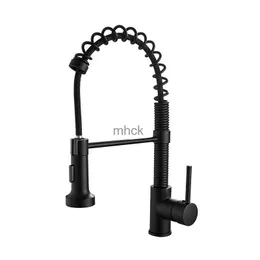 Küchenarmaturen Tuqiu Spring Pull Out Kitchen Faucet Black Pull Down Kitchen Sink Faucet Luxury Hot Cold Total Brass Kitchen Mixer Tap 240130