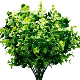 人工植物フェイクボックスウッド低木6パックリアルな偽の緑の葉と庭のパティオヤードウェディングオフィーの42個の茎があります1308N