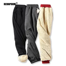 Inverno quente grosso velo sweatpants homens corredores lambswool casual algodão calças de pelúcia masculino oversized plus size calças S-7XL 240124