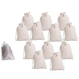 Confezione regalo Confezione da 200 sacchetti filtro per tè usa e getta 12 pezzi Borsa piccola in cotone con coulisse riutilizzabile in tessuto di mussola per caramelle296h