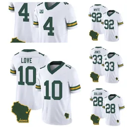 Herren Green''Bay''Packers''Love Brett Favre A.J.Dillon White 2023 F.U.S.E.Home Patch Vapor Untouchable Limited genähtes Trikot