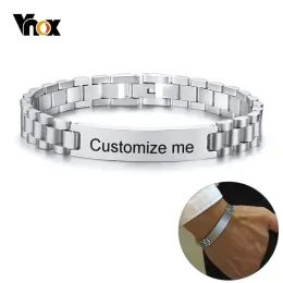 Pulseiras vnox grátis personalizáveis 10mm pulseiras de identificação de aço inoxidável para homens casuais pulseira masculina presente de dia dos namorados para ele envio direto