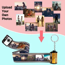 Ringar Anpassade kameraalbum Keyring Anpassade 10st foton Minnesfilm Roll Keychain DIY Personlig bröllopsdag Lovers Gift