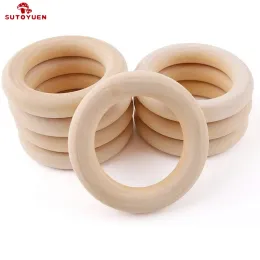 Liga sutoyuen 50 pçs contas de dentição de madeira natural anel de madeira para mordedores diy jóias de madeira fazendo artesanato 40/50/55 / 70mm