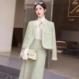 Two Piece Dress Tweed Women's Suit Jacket Skirt Autumn And Winter Elegant Socialite High-grade Woolen Coat Top Long Two-piece Set