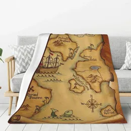 Coperte Coperta con mappa del tesoro dei pirati, calda, leggera, morbida in peluche per camera da letto, divano, divano, campeggio