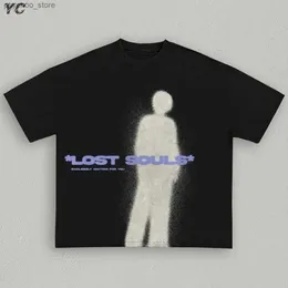 メンズTシャツ特大のメンズTシャツゴスロストソウルプリントユニセックス半袖TシャツファッションコットンTシャツ夏のトップヒップホップQ240130