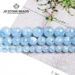 Lucite Natural Blue Aquamarine Stone 둥근 느슨한 스페이서 부드러운 구슬 보석 제작을위한 해수 보석 4 6 8 10mm diy 액세서리