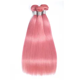 Pink Brazilian Straight Human Remy Virgin Hair Weaves 100g/bundle Double Wefts 3Bundles/lot