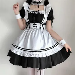 Sweet Lolita Dress French Maid Cameriere Costume Donna Sexy Mini Scamiciato Vestito carino Halloween Cosplay Per ragazze Plus Size S-2XL Y08249I