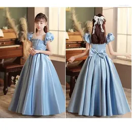 Vestidos de menina flor vestido simples tafetá a linha o-pescoço até o chão júnior dama de honra para casamento primeira comunhão aniversário