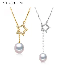 ペンダントZhboruini New Pearl Necklace Natural Freshwater Pearl Lucky Star Necklace Pendant 925 Sterling Silver Jewelry for Women Gift