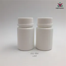 Free shipping 50pcs/lot 50cc HDPE Medicine Container Plastic White Bottle with Tamper Proof Caps Eetih