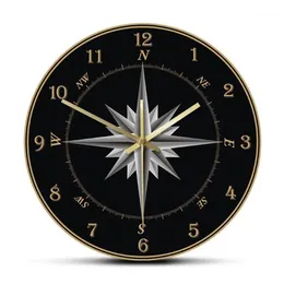 Mariner's Compass Wall Clock Compass Rose Nautical Home Decor Windrose Navigation Round Silent Swept Wall Clock Sailor's243I