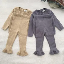 Clothing Sets Deer Jonmi Korean Style Autumn Toddlers Girls Knitted Outfits Ruffles Tops Flared Pants 2pcs Baby Kids Elastic Warm