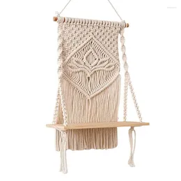 Arazzi Macrame Mensola da muro Scaffale da bagno Rustico Boho Decor Pianta Scaffale in corda intrecciata fatta a mano Organizzatore per