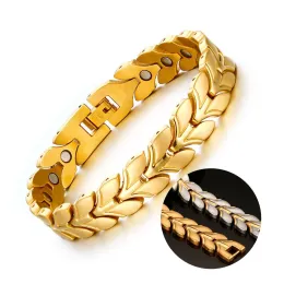 Armbänder Vinterly Goldcolor Magnetic Armband Männer Edelstahl Weizenkettenglied Bracelet Gesundheit Energie Charme Armbänder für Männer Frauen