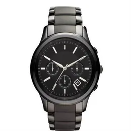 New Mens Quartz Chronograph Black Ceramic Watch AR1451 AR1452 Gents Wristwatch Original Box204m