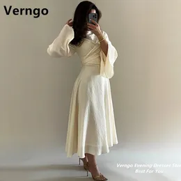 Verngo Long Sleeves Chiffon O Weck Criss 크로스 드레스 라인 아랍어 이브닝 가운 주름 레이스 업 파티 24030